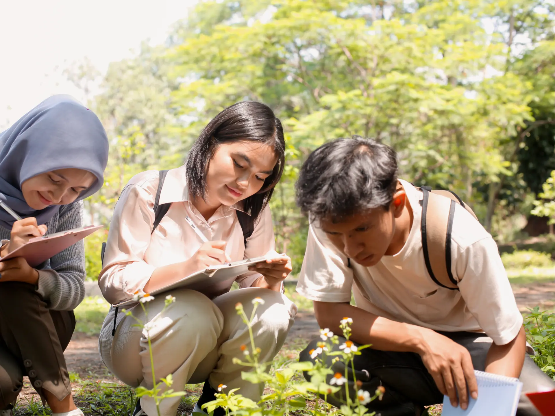 School pupils exploring the natural world together