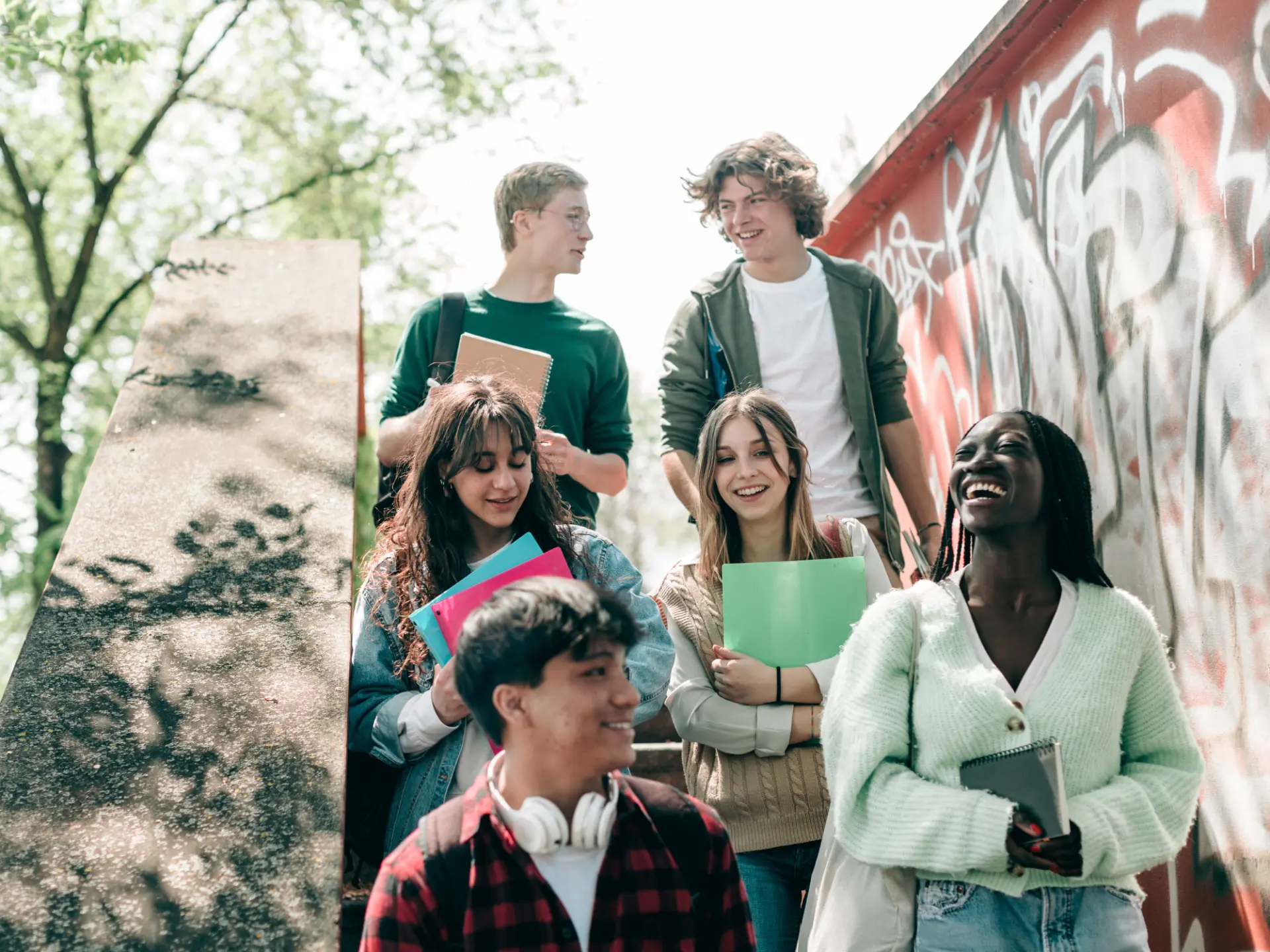 College learners together outdoors